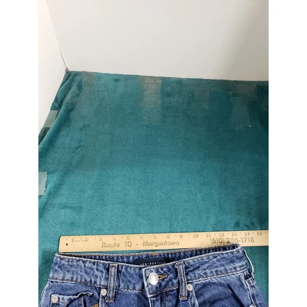 Aeropostale Jeans Size 6 Womens Blue Cotton Pants Fray Hem High Rise Wide Leg - Picture 9 of 13